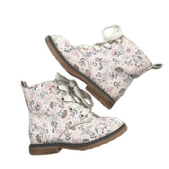 Cat & Jack Giovanna Lace Up Floral Boots Size 7 - Picture 1 of 7